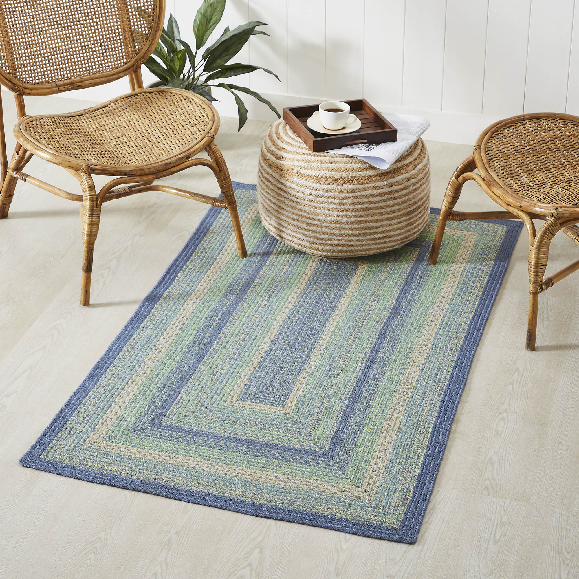 Jolie Jute Blue Shades Rectangular Rug With Pad 36" x 60"
