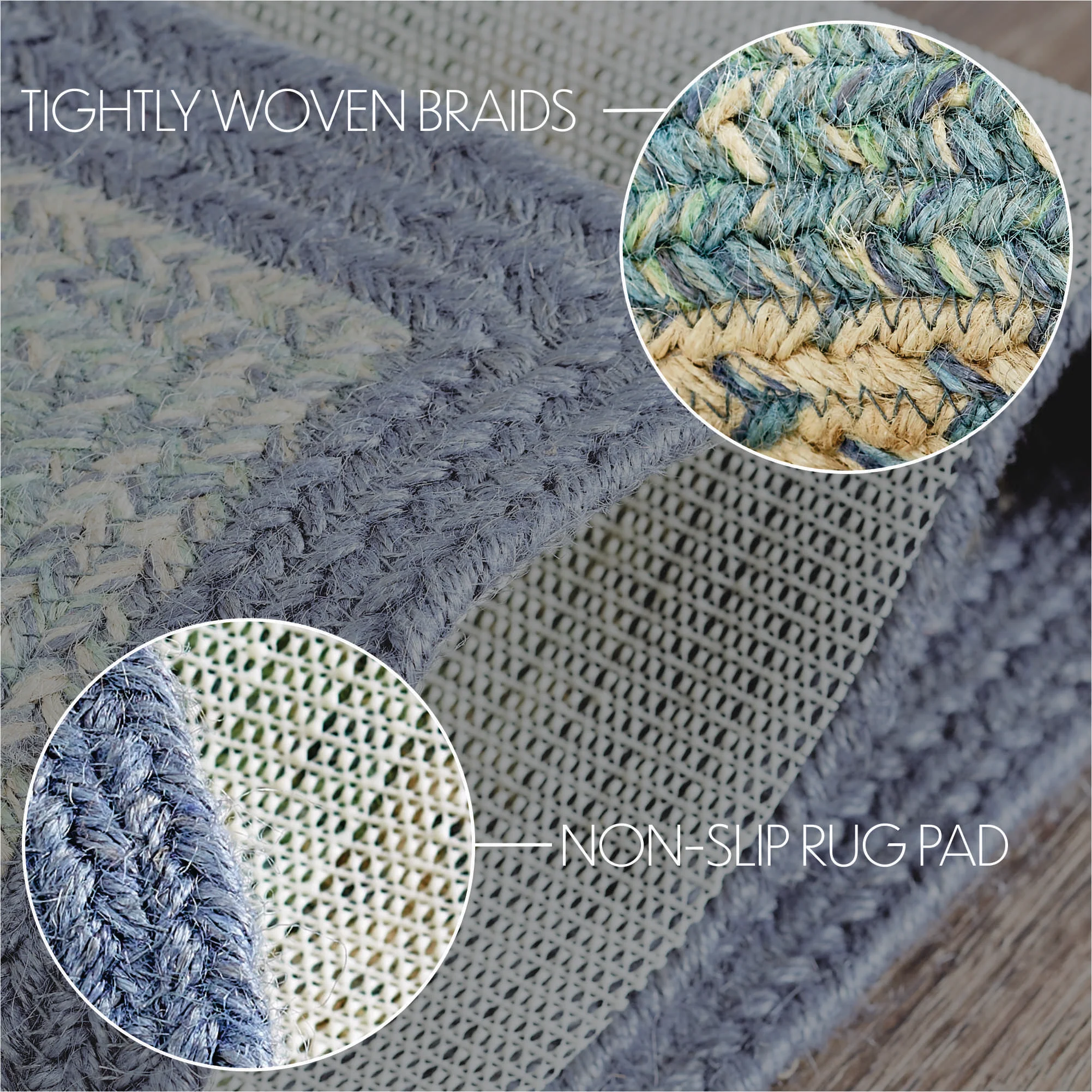 Jolie Jute Blue Shades Rectangular Rug With Pad 36" x 60" - Image 2