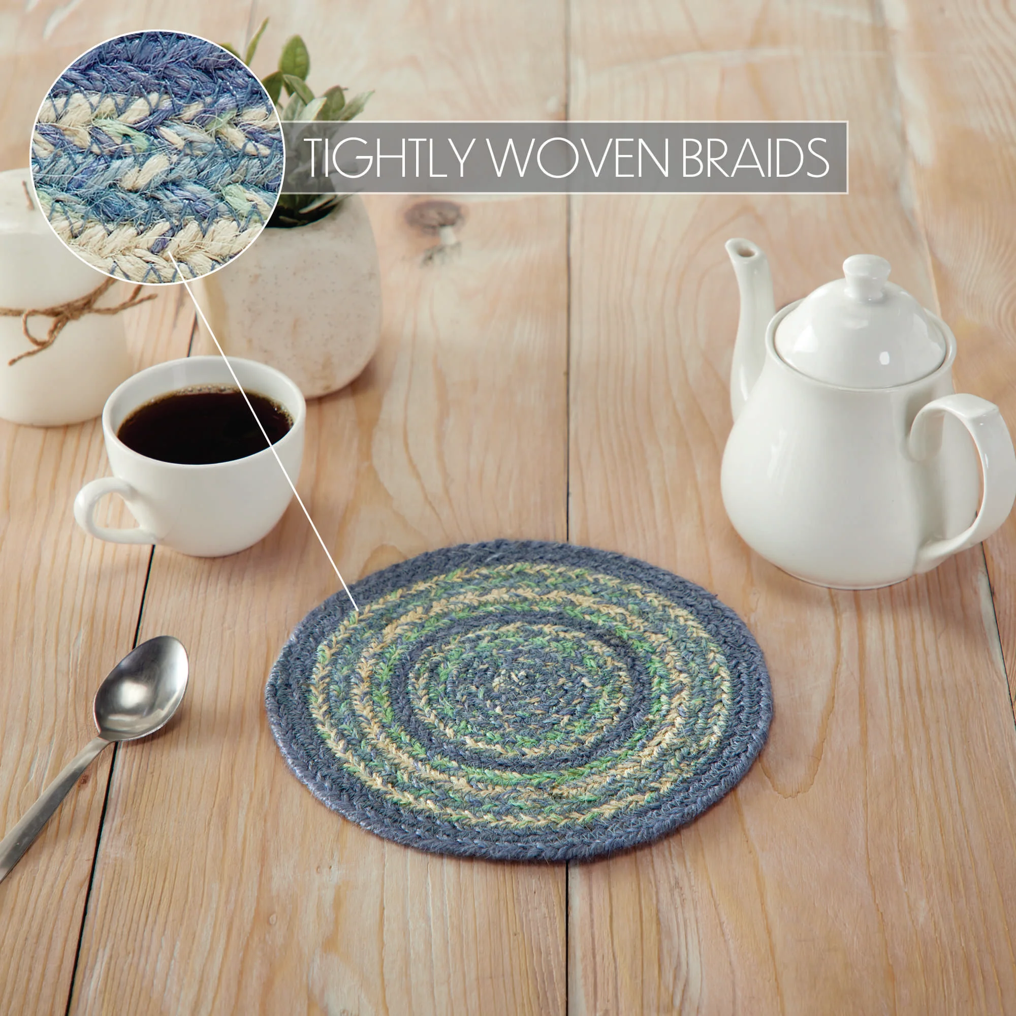 ๐ Jolie Jute Blue Shades Trivet 8" Diameter - Image 4