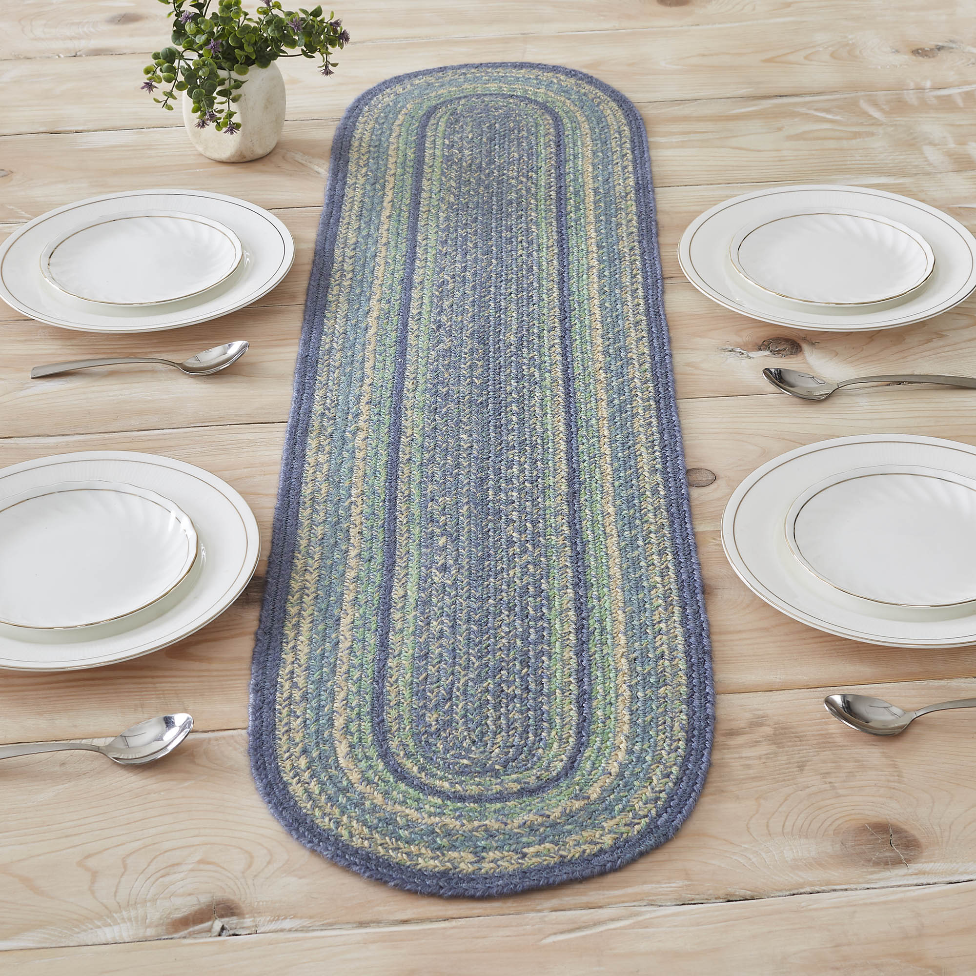 Jolie Jute Blues 48" Oval Table Runner
