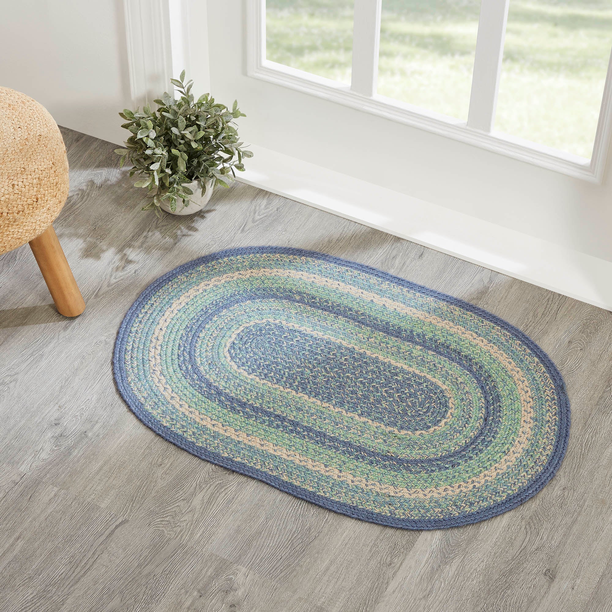 Jolie Jute Shades of Blue Oval Rug 24" x 36"