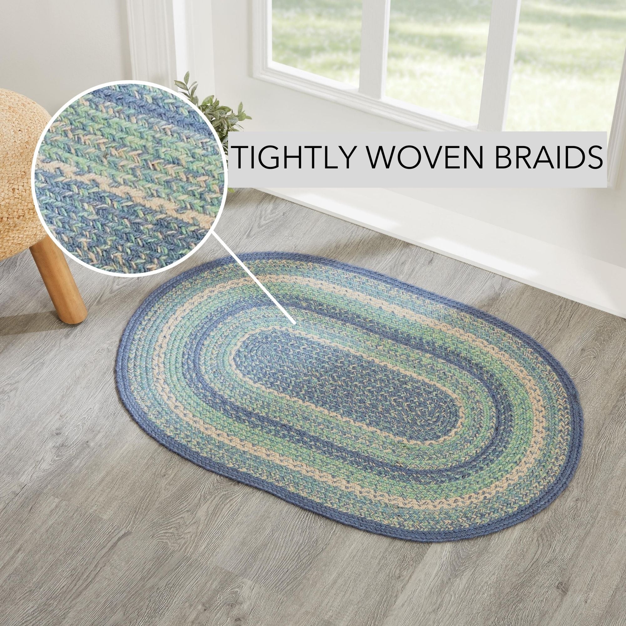 Jolie Jute Shades of Blue Oval Rug 24" x 36" - Image 5