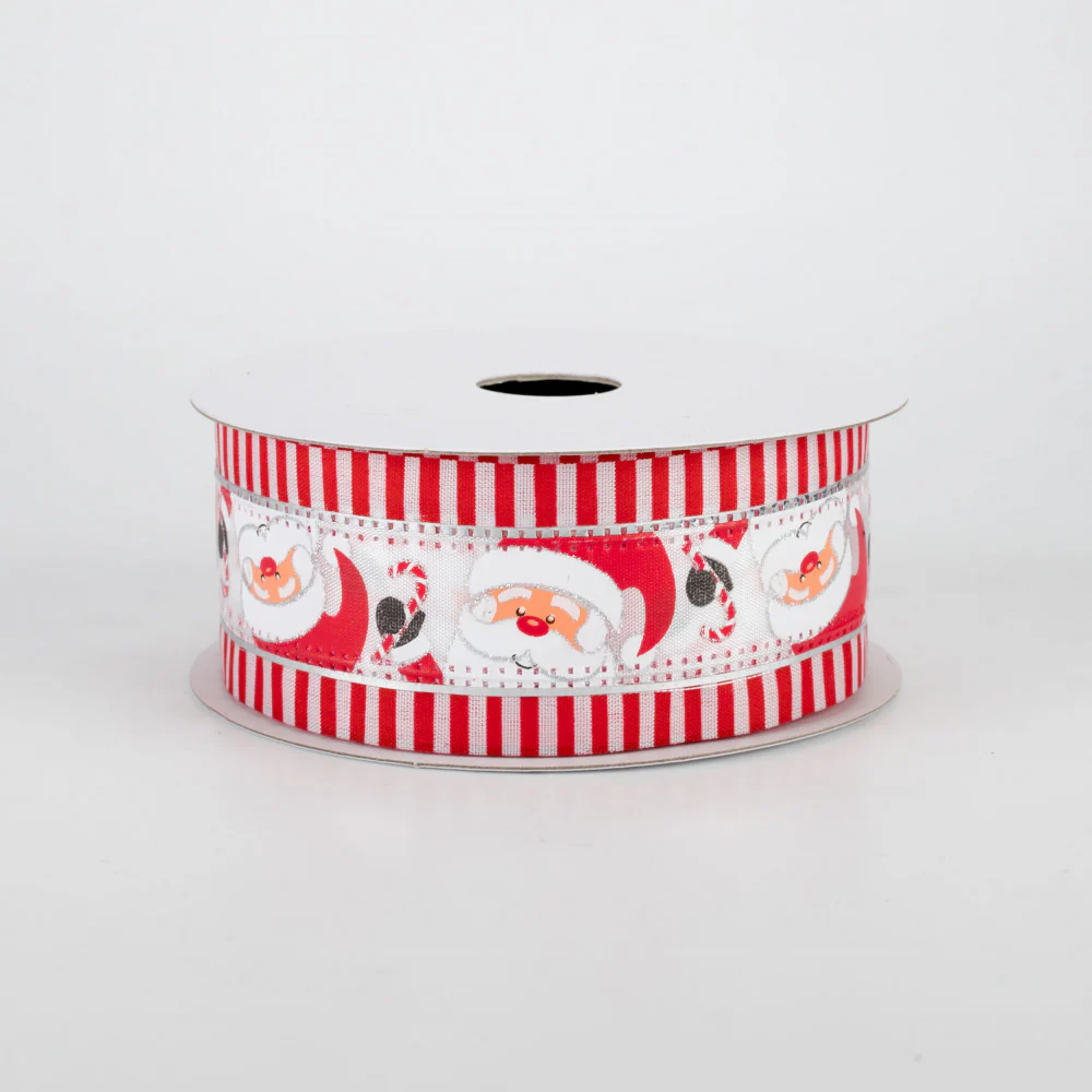 Jolly Santa Red & White Striped Ribbon 1.5" x 10 Yards - Image 2