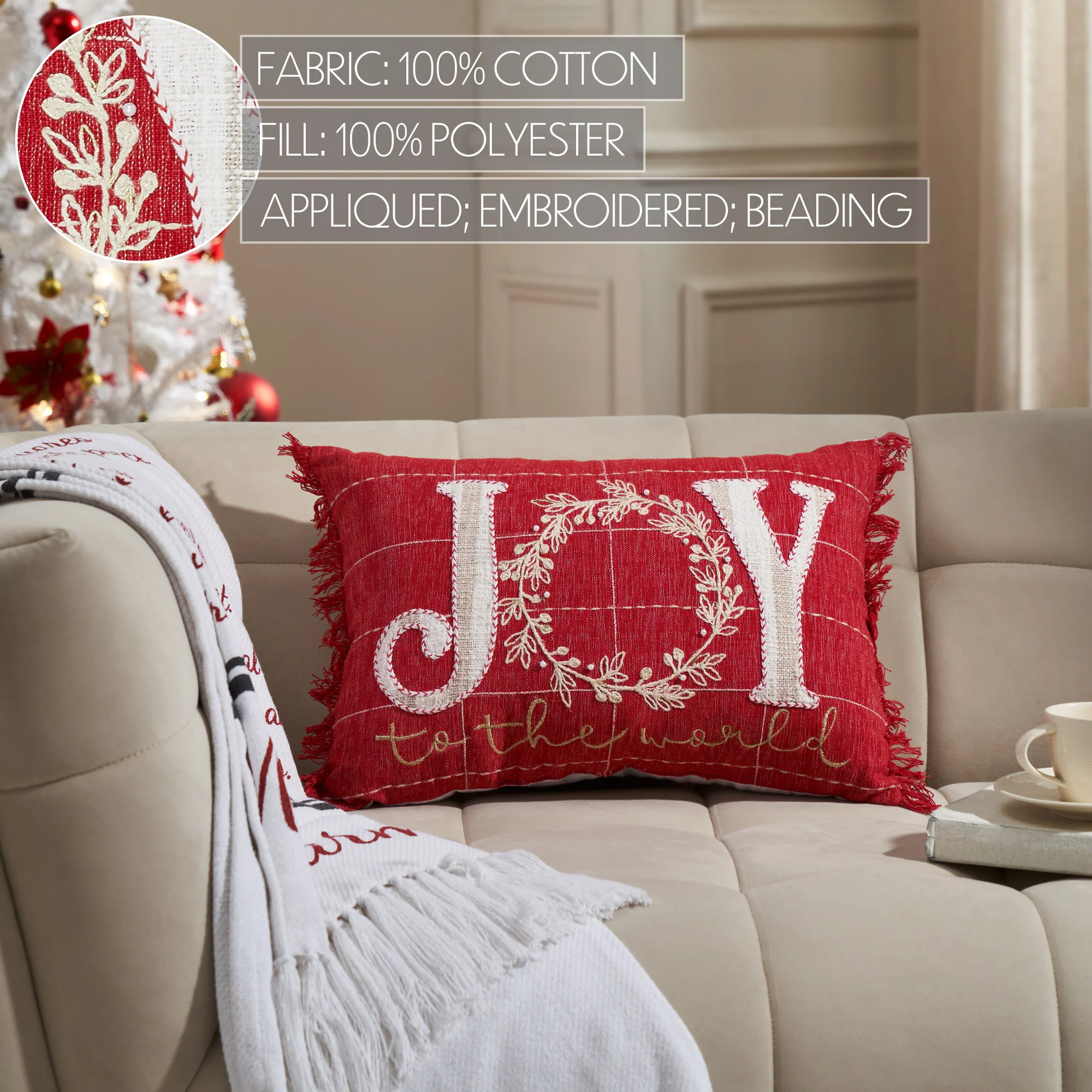 Joy to the World Fringed Accent Pillow - Image 5
