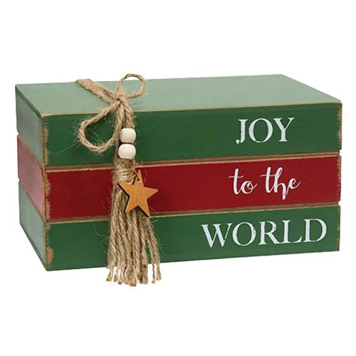 Joy to the World Wooden Faux Stacked Books