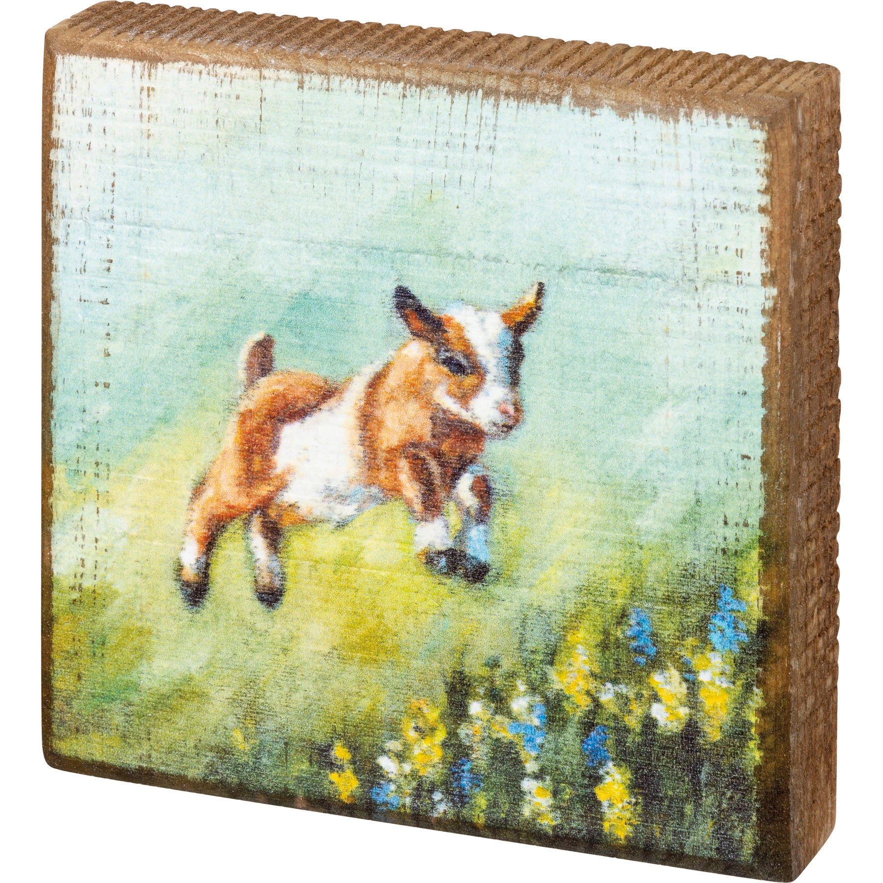 💙 Jumping Baby Goat in Flower Field Block Sign