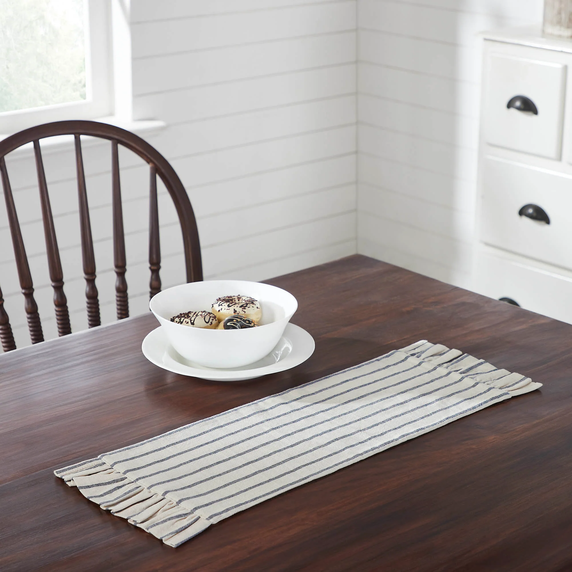 Kaila Ticking Stripe Ruffled 24" Table Runner