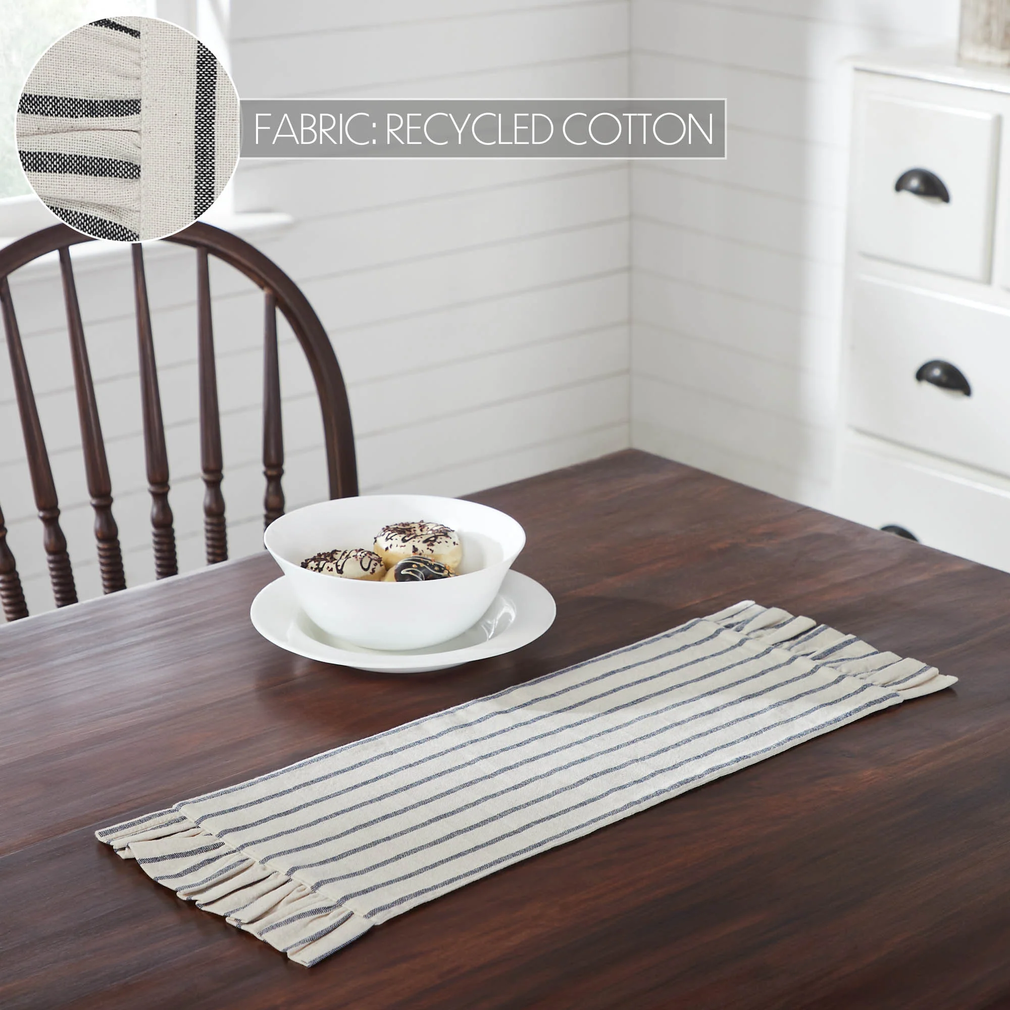 Kaila Ticking Stripe Ruffled 24" Table Runner - Image 2