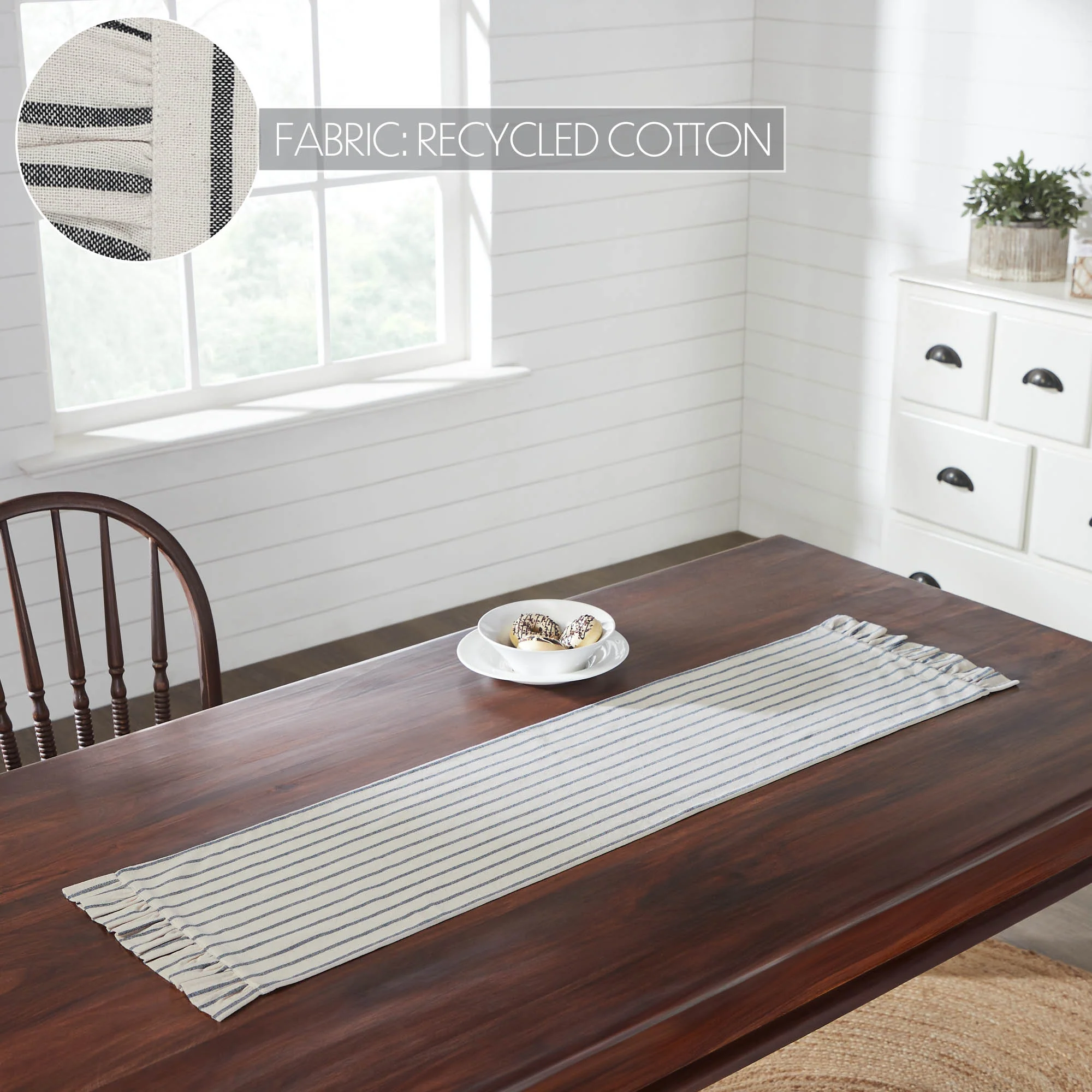 Kaila Ticking Stripe Ruffled 48" Table Runner - Image 3