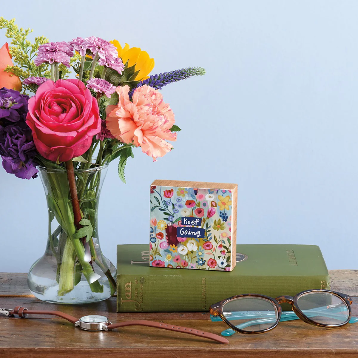 Keep Going 3" Mini Floral Wooden Block Sign - Image 2