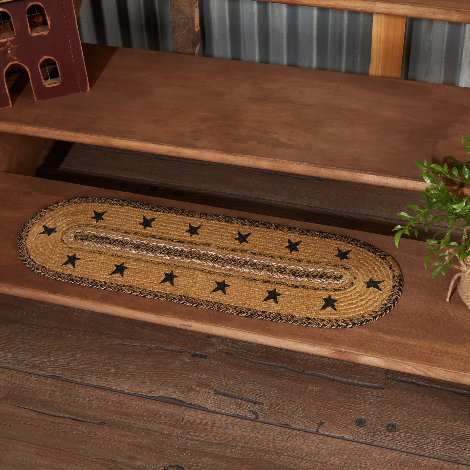 Kettle Grove Jute Oval Stair Tread With Stencil Stars Border