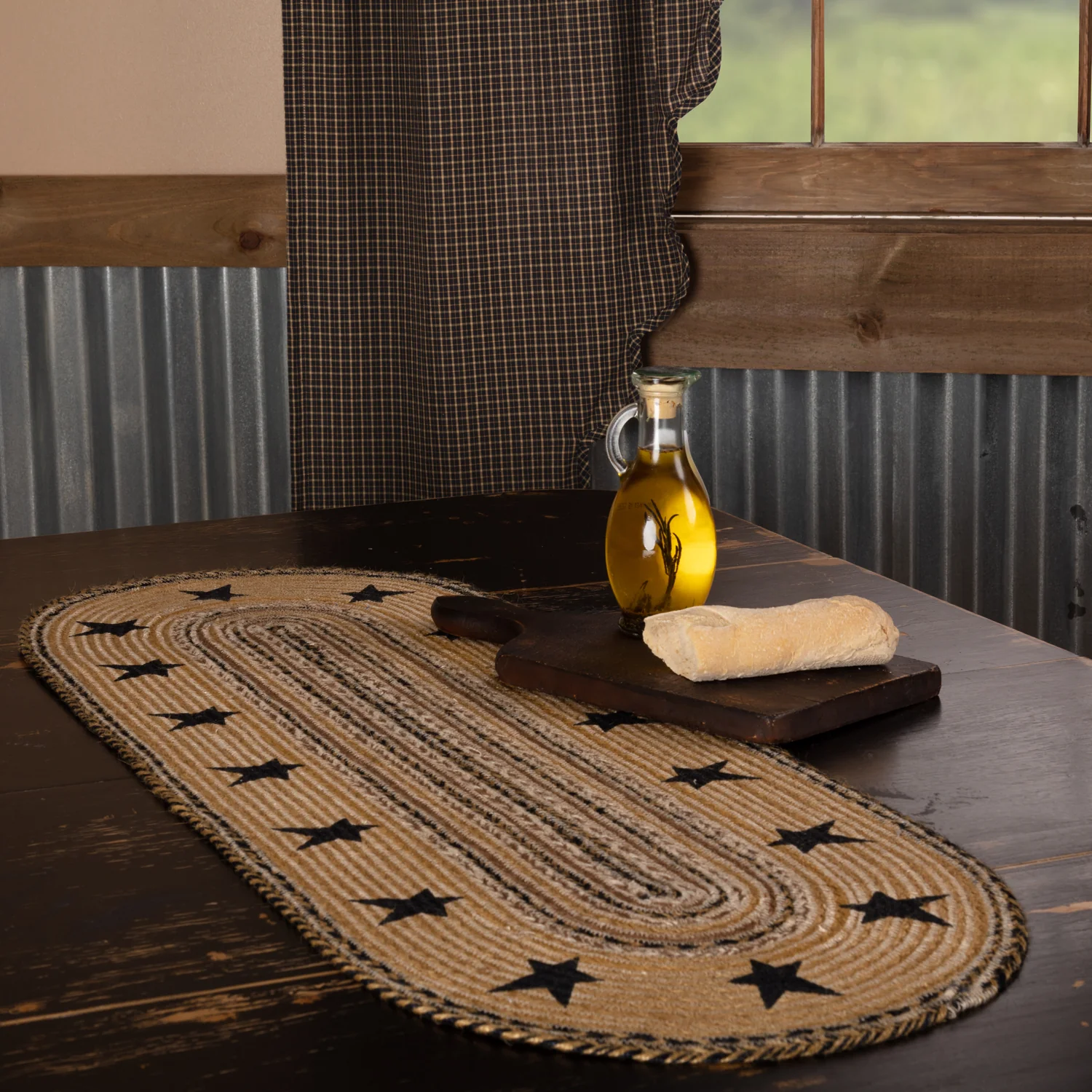 Kettle Grove Jute Stencil Stars Border Table Runner 13" x 36"