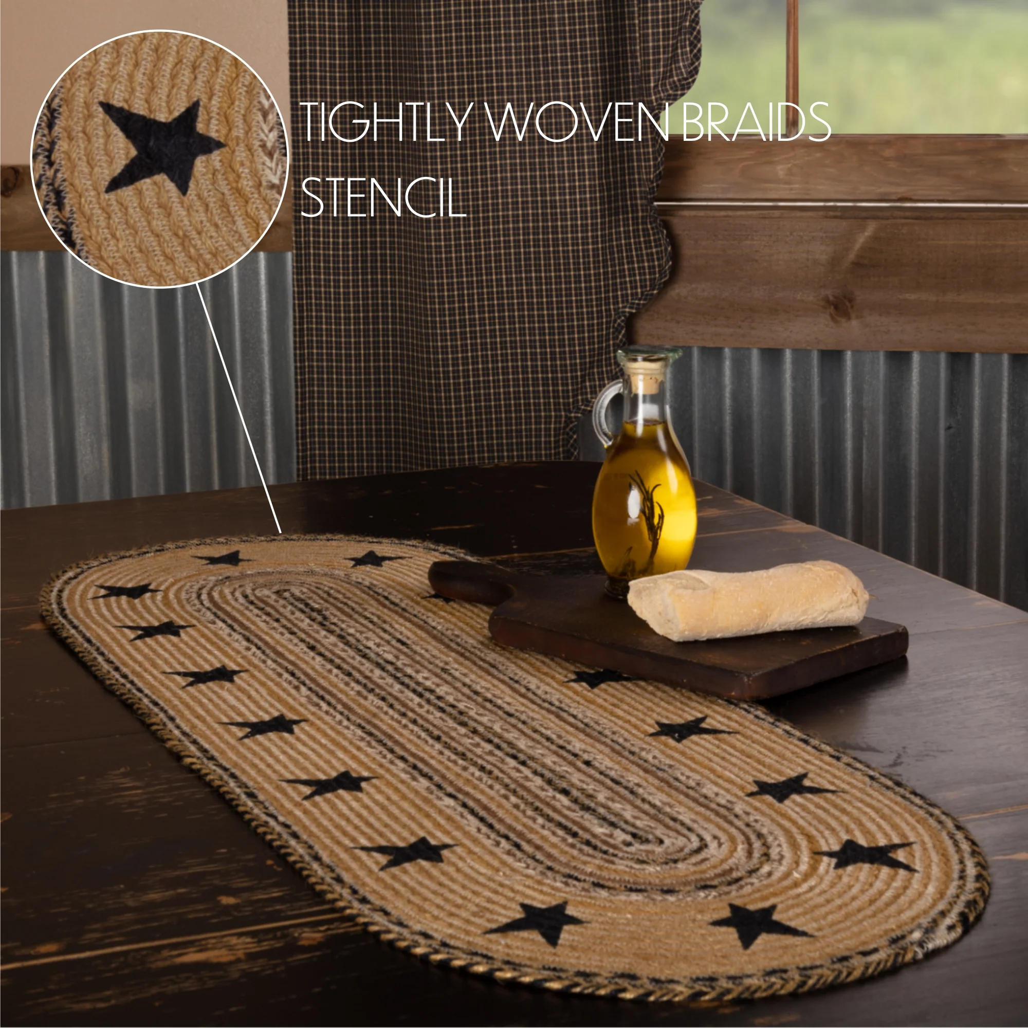 Kettle Grove Jute Stencil Stars Border Table Runner 13" x 36" - Image 5