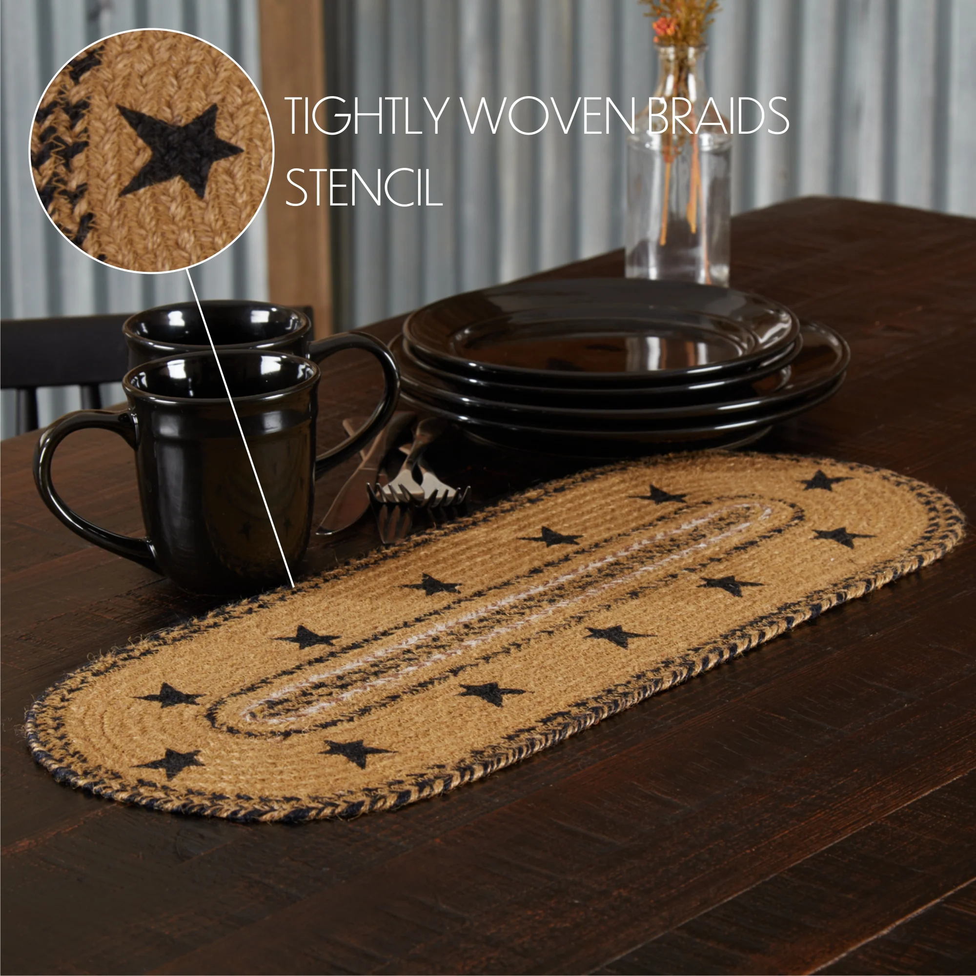 Kettle Grove Jute Stencil Stars Border Table Runner 8" x 24" - Image 7