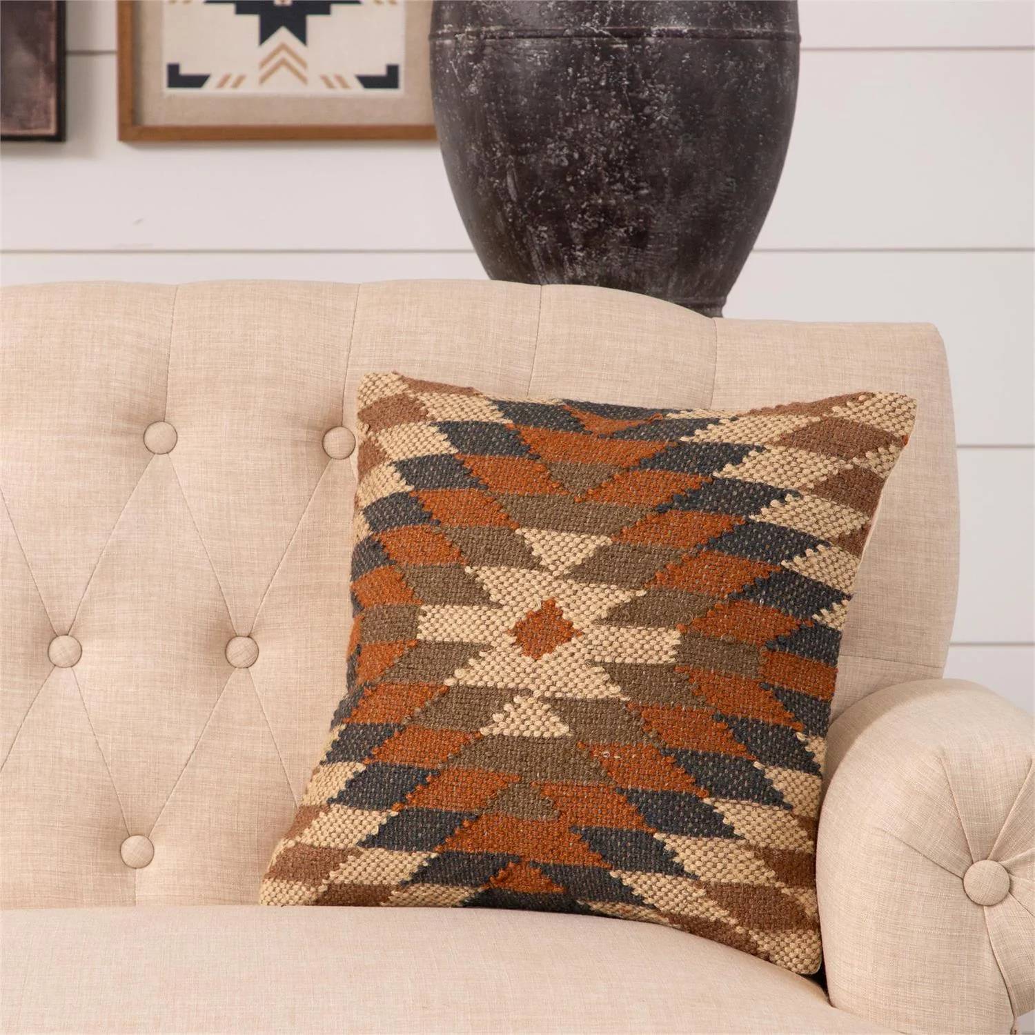 Kilim Woven Tan Brown Rust 16" Accent Pillow