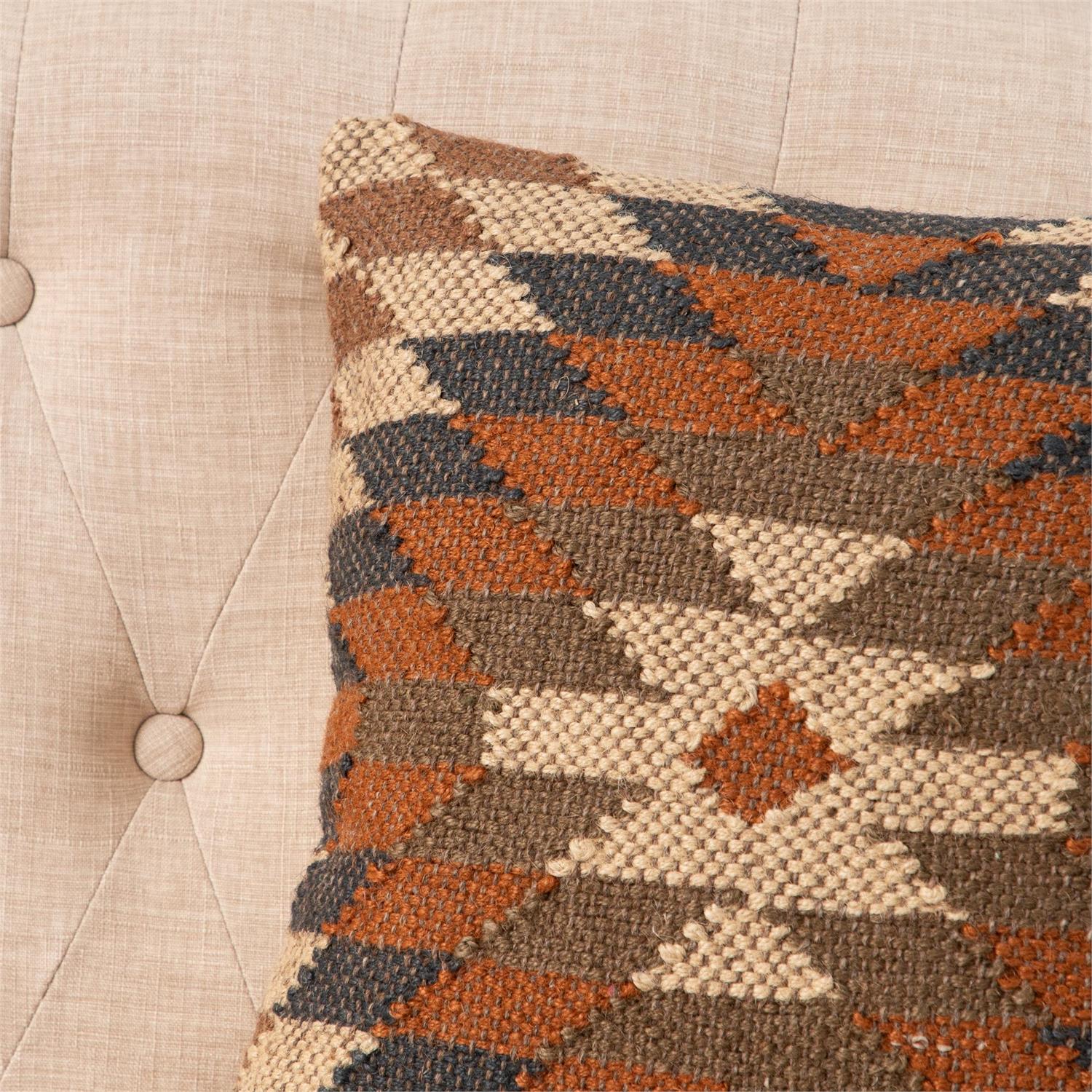 Kilim Woven Tan Brown Rust 16" Accent Pillow - Image 2