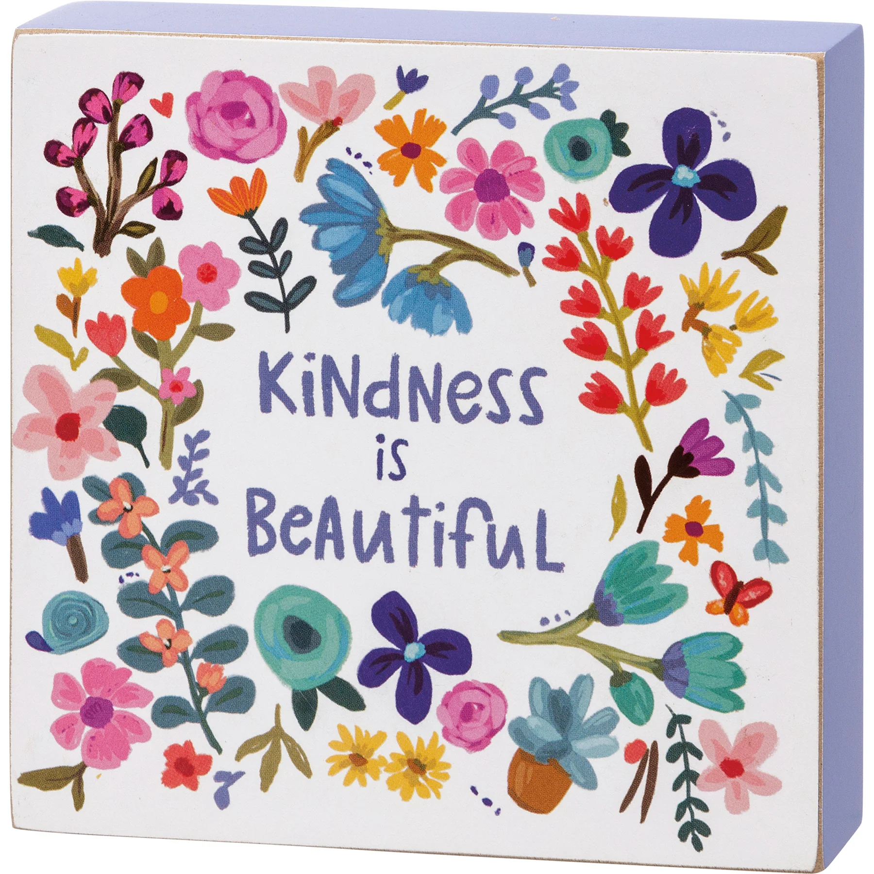 ๐ Kindness Is Beautiful Floral Small Block Sign