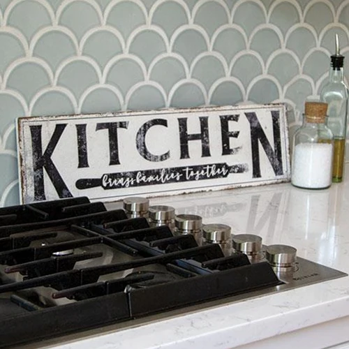 💙 Kitchen Brings Family Together 24" Distressed Metal Sign