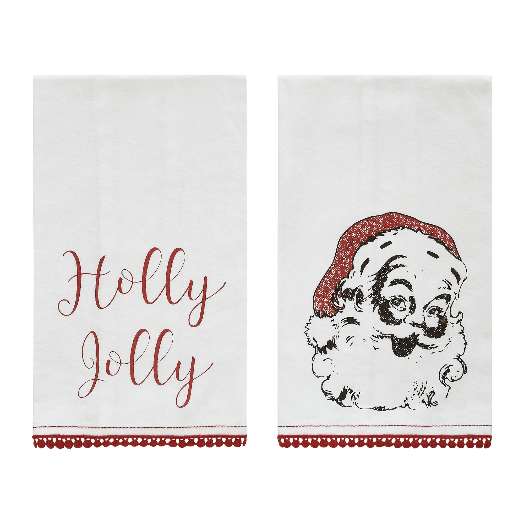 Kringle Chenille Holly Jolly White Muslin Tea Towel Set of 2 - Image 2