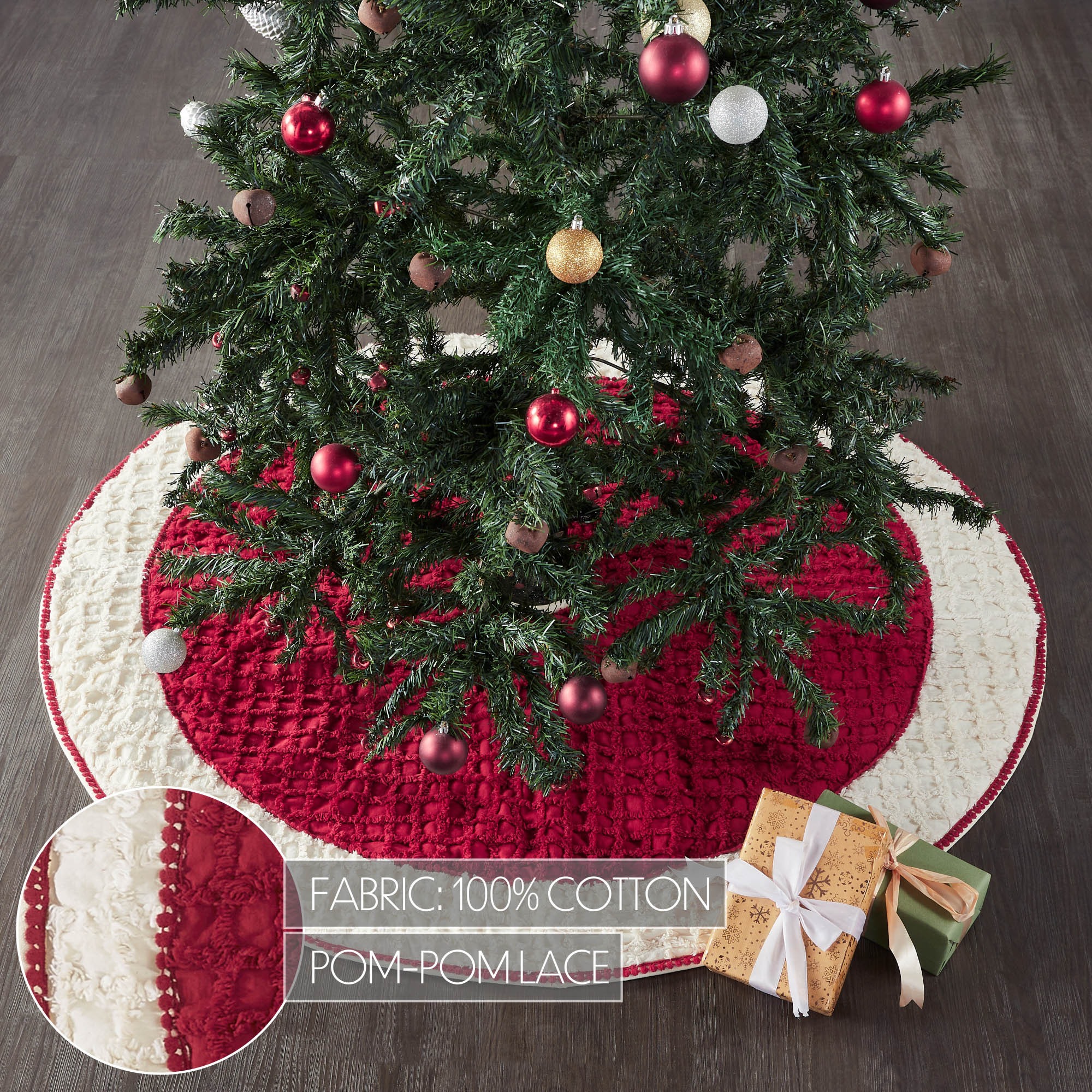 Kringle Red and White Chenille 48" Diameter Christmas Tree Skirt - Image 5