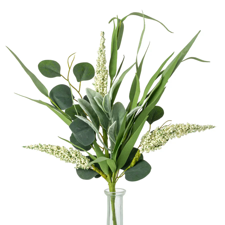 💙 Lamb's Ear & Heather Mixed Eucalyptus 17" Faux Floral Spray
