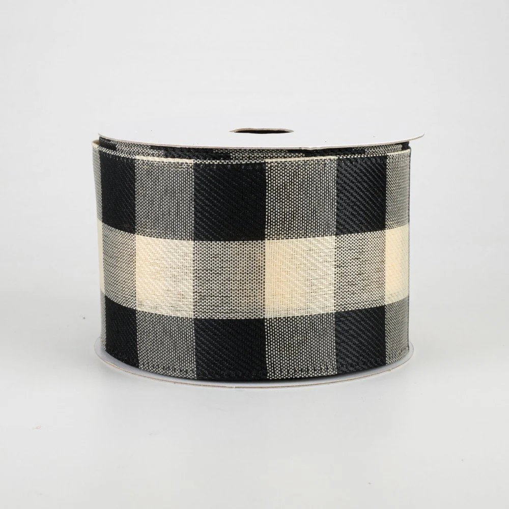Large Buffalo Check Black & Cream Plaid Ribbon 2.5" x 10 yards