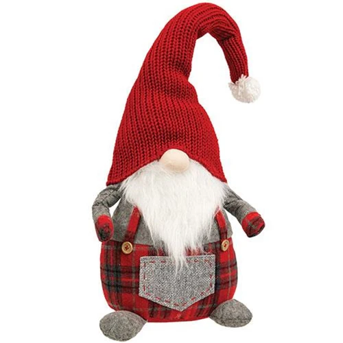 Large Winter Plaid Overalls Gnome Figure 31" H