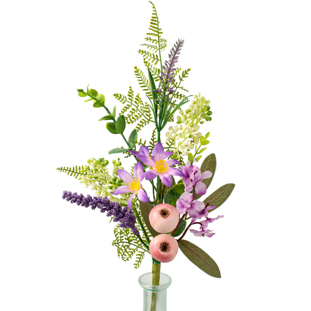 ๐ Lavender and Purple Berry Fern Crabapple 18" Faux Floral Pick