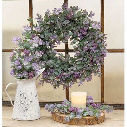 💙 Lavender Eucalyptus with Seeds 20" Faux Florals on Twig Wreath - Image 3