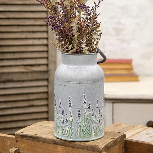 Lavender Flower Embossed 9" H Milk Can