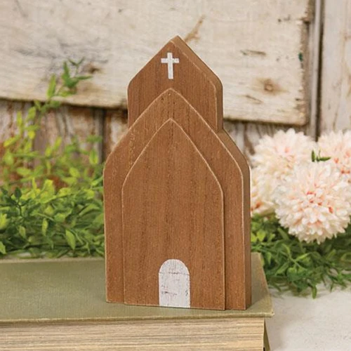 π Layered Antiqued Wooden Church Sitter 7.5" H