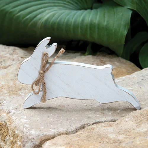 Leaping Bunny with Jute Bow Distressed Wooden Sitter - Image 2