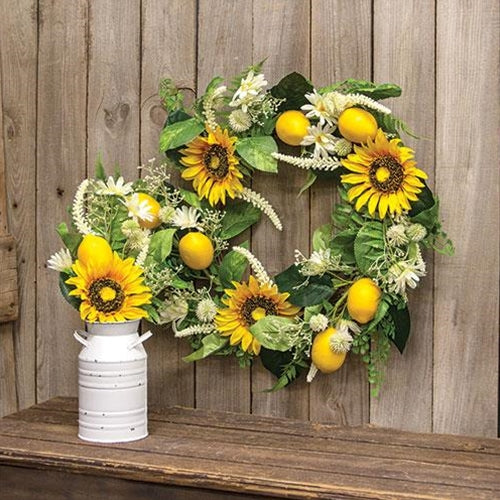 Lemon Sunflower & Daisy 18" Faux Floral Wreath - Image 2