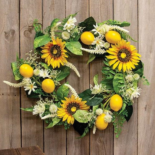 Lemon Sunflower & Daisy 18" Faux Floral Wreath - Image 3