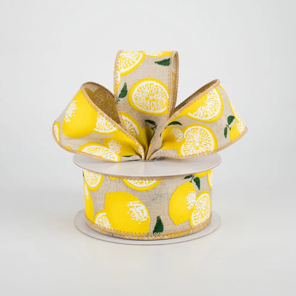 ๐ ๐ฅ Lemons on Tan Ribbon 1.5" x 10 yards