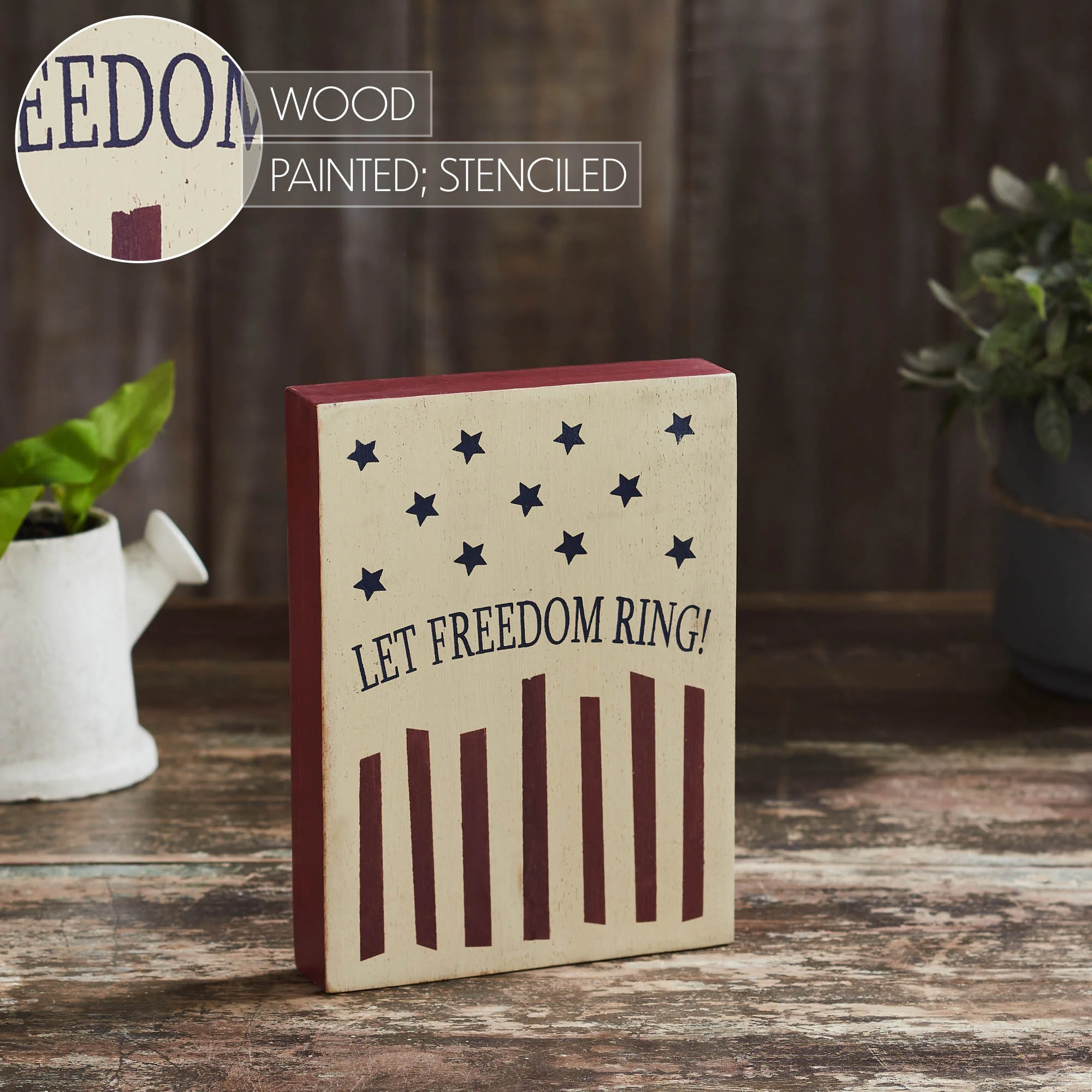 Let Freedom Ring 8" Wooden Block Sign - Image 3