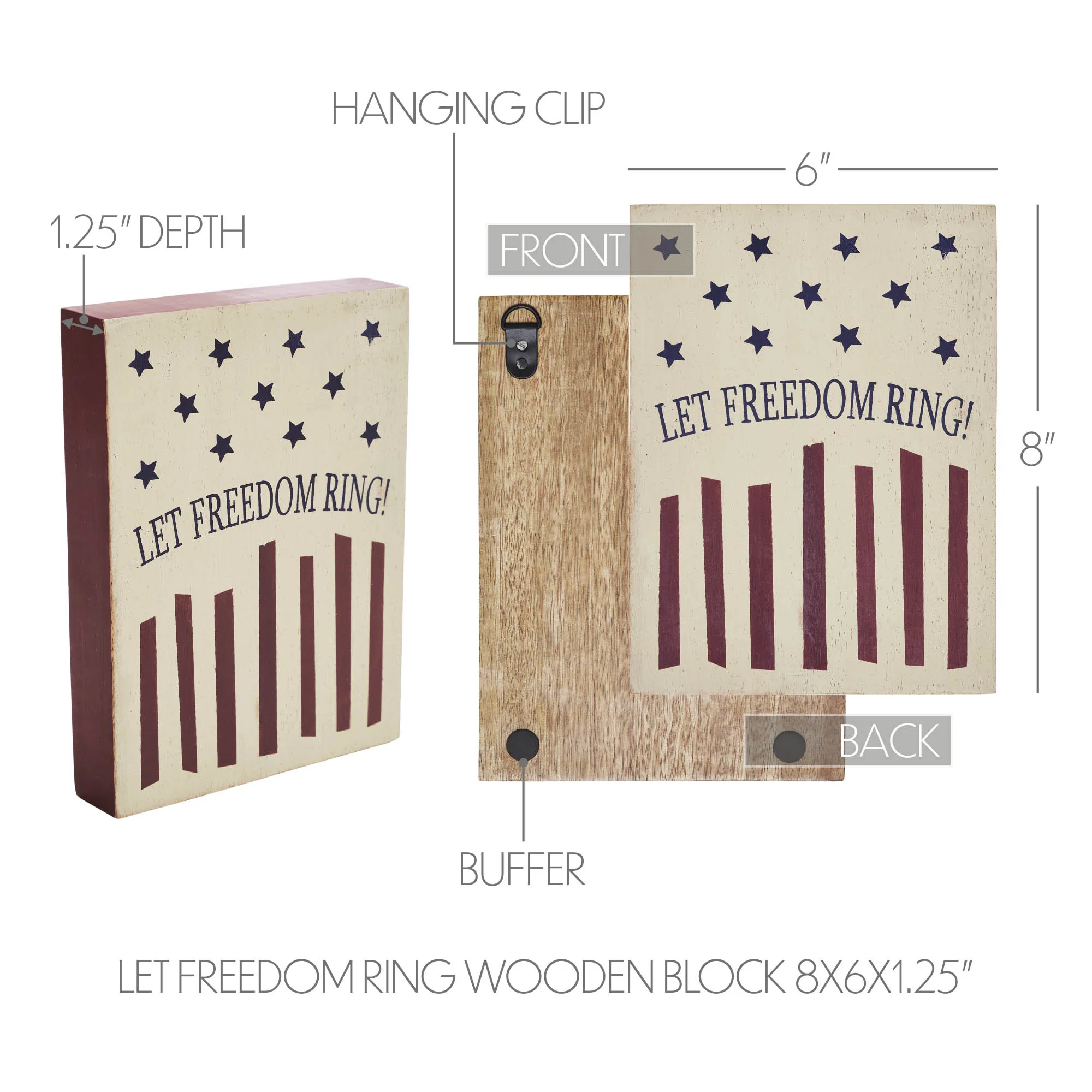 Let Freedom Ring 8" Wooden Block Sign - Image 5