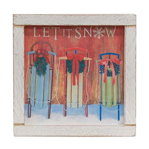 Let It Snow Sleds Wood Sign 10"