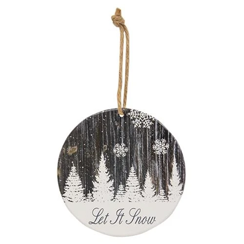 💙 Let It Snow Snowy Woodgrain Round Ornament