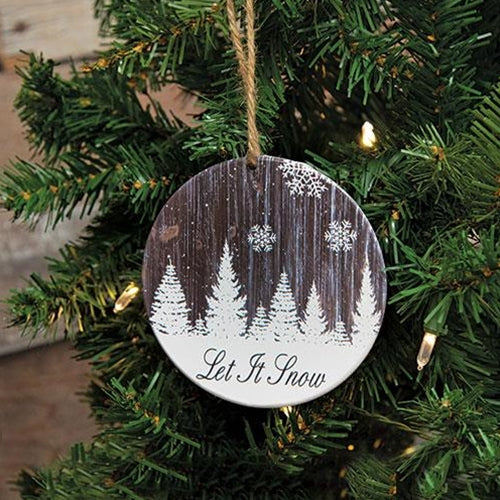 💙 Let It Snow Snowy Woodgrain Round Ornament - Image 3