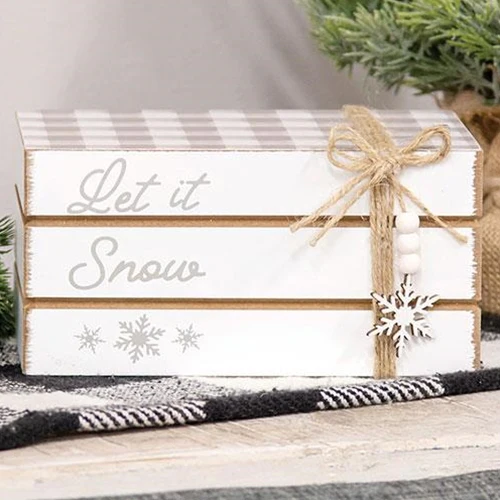 ๐ Let It Snow Wooden Decorative Faux Book Stack
