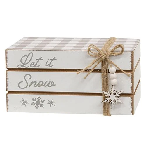 ๐ Let It Snow Wooden Decorative Faux Book Stack - Image 2
