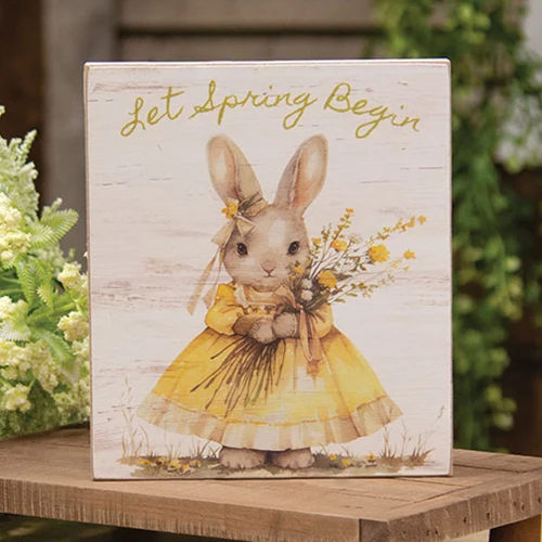 DAY 12 ๐๐ท 20 DAYS OF BUNNIES Let Spring Begin Bunny 6" Wooden Block Sign
