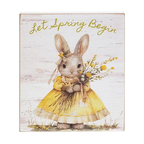 DAY 12 ๐๐ท 20 DAYS OF BUNNIES Let Spring Begin Bunny 6" Wooden Block Sign - Image 2