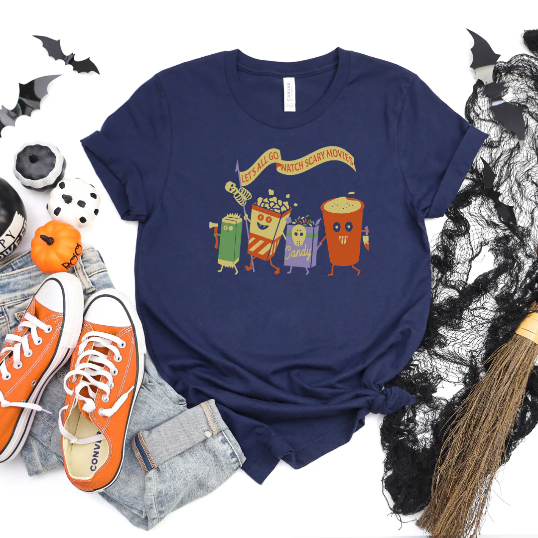 Let's All Go Watch Scary Movies Halloween Cozy T-Shirt - Image 10