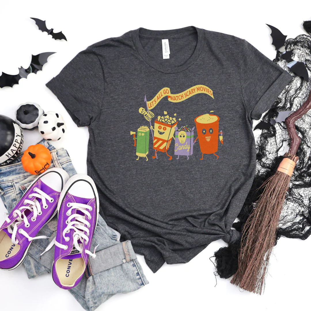 Let's All Go Watch Scary Movies Halloween Cozy T-Shirt - Image 9