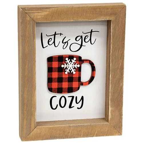 Let's Get Cozy Buffalo Check Cup Framed Sign - Image 2
