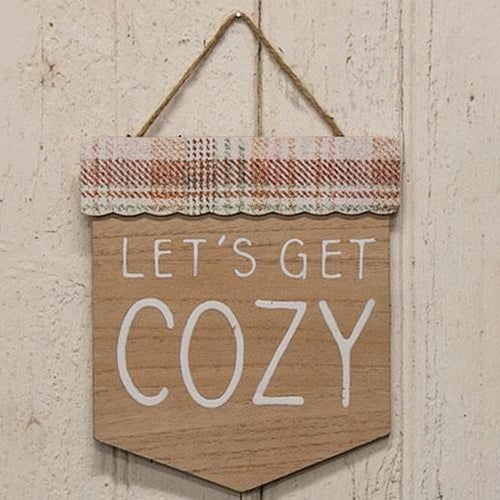 Let's Get Cozy Fall Plaid Wood Sign