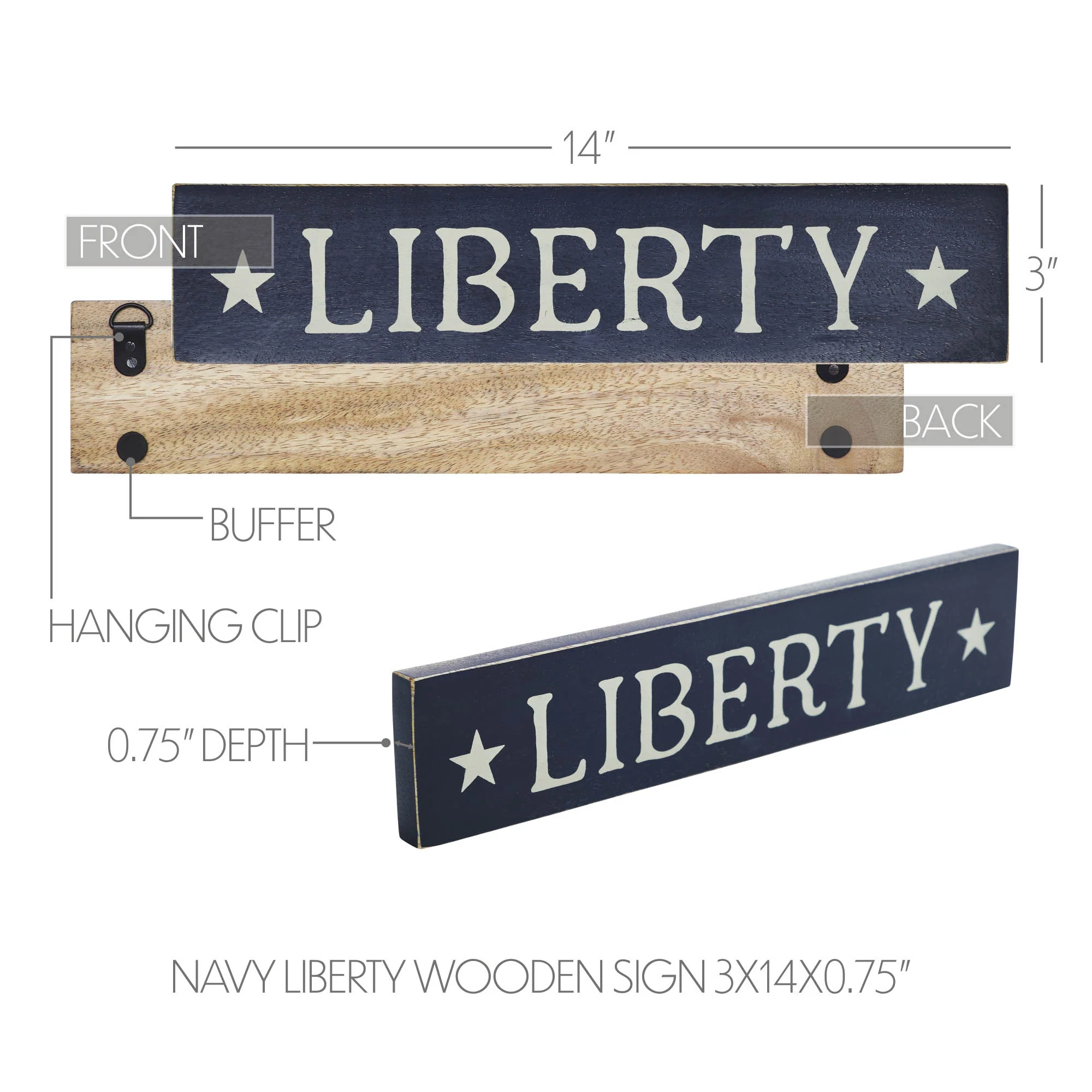 Liberty Stars 13" Navy Wooden Sign - Image 5
