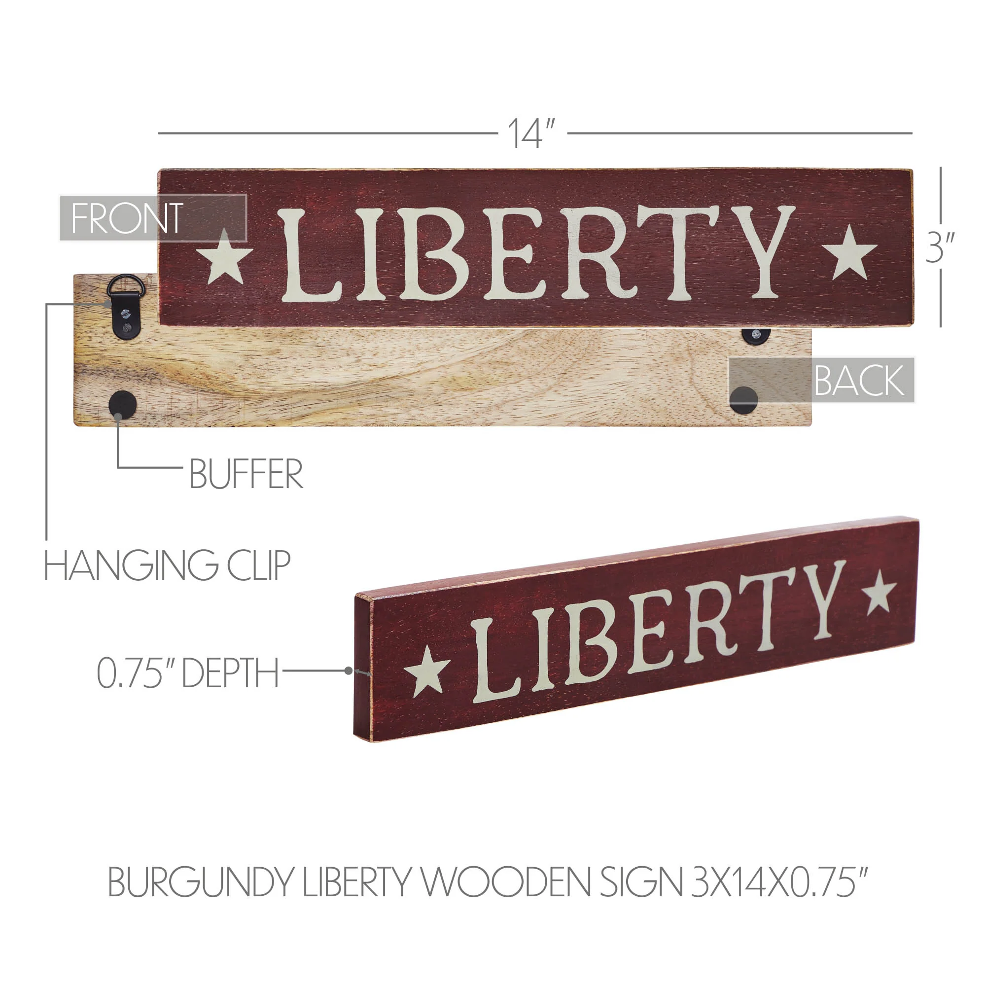 Liberty Stars 14" Burgundy Wooden Sign - Image 6